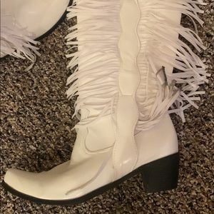 White Fringe Cowgirl Boots